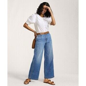 Lands End Mid Rise Wide Leg Ankle Jeans Minimalist Chic Parisian French Girl 4P